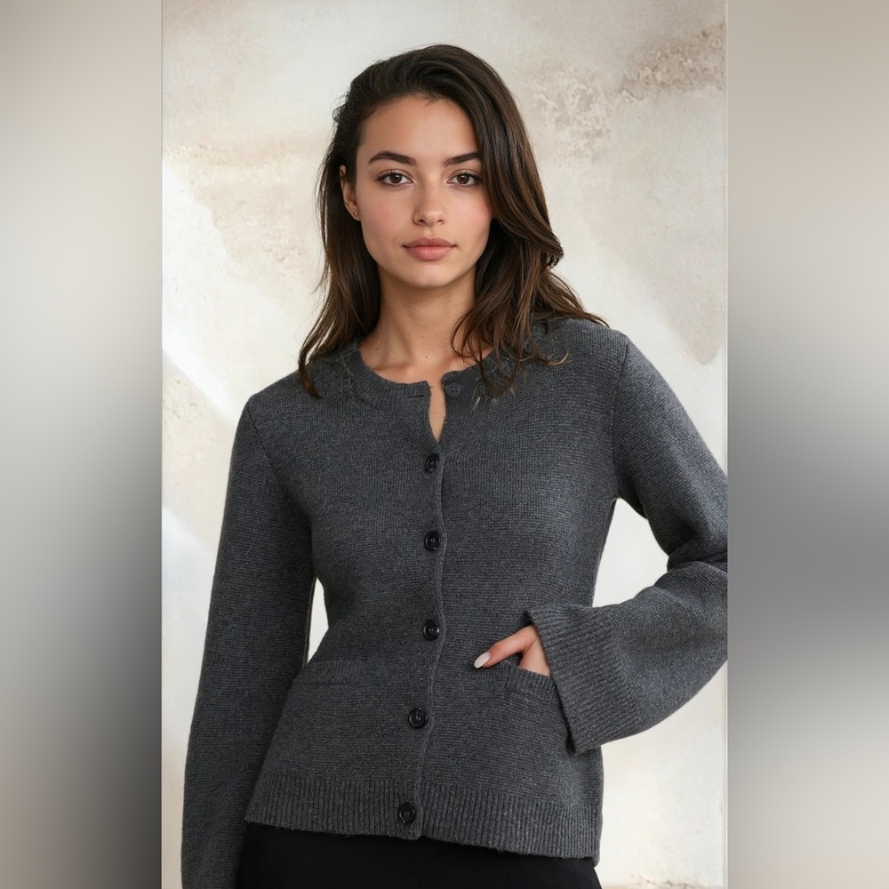 Jenni Kayne Cooper Wool Cashmere Blend Cardigan in Dark Gray